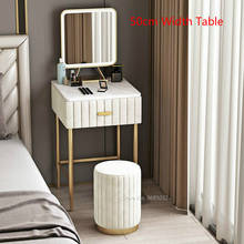 Mesa de tocador de mármol de 50cm con cajón, espejo de luz inteligente y taburete, mesa de maquillaje, muebles nórdicos de hierro 2024 - compra barato