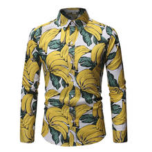 Camisa casual masculina, camisa social para homens com estampa de banana, slim fit, 2020 2024 - compre barato