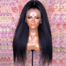 Daily Wear 150% Density Glueless Yaki Straight Black 13x4 Lace Front Human Hair Wig For Women Babyhair Preplucked Brazilian Remy 2024 - buy cheap