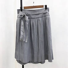 Женская хлопковая юбка длиной до колена, плиссированная трапециевидная простая юбка со шнуровкой и высокой талией, новинка 2020 2024 - купить недорого