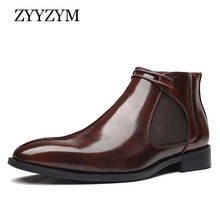 ZYYZYM-Botas Chelsea con cabeza cuadrada para hombre, zapatos informales de cuero, de negocios, de talla grande 38-48 2024 - compra barato