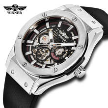 WINNER Brand Luxury Automatic Watch Men Fashion Skeleton Mechanical Watches Metal 3D Bolt Rubber Strap Wristwatches 2024 - buy cheap