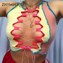 Zhymihret-regata feminina canelada com laço, blusa ribbed de várias cores para festa, com transparência, moda verão 2020 2024 - compre barato