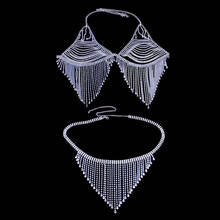 Tassel Crystal Bralette Set Bikini Top Body Chain Bra Necklace for Women Underwear Rhinestone Body Jewelry Sexy Thong Panties 2024 - buy cheap