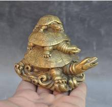 Copper Statue China Feng Shui Brass longevity Animal 3 Turtle tortoise auspicious Lucky Statue 2024 - buy cheap