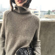 Женский свитер с высоким, плотно облегающим шею воротником однотонный пуловер стрейч платье в полоску в Корейском стиле Топ вязаный размера плюс Harajuku Весна 2020 зимняя одежда 184B 2024 - купить недорого