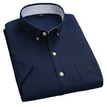 AOLIWEN-Camisa de manga corta para hombre, camisa fina de Color sólido, transpirable, antibacteriana, 50% Algodón, azul marino, 2021 2024 - compra barato