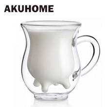Креативные чашки из молочного стекла двухслойная термостойкая Милая кружка с коровой чашка для молока питьевая вода сок кофейные кружки контейнер 2024 - купить недорого