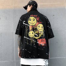 Men Hip Hop Smiling Face Printed T Shirt Couple T-Shirt Streetwear Harajuku Tshirt Summer Black Tops Tees For Male 2024 - buy cheap