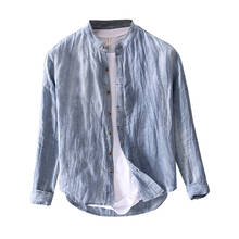 Suehaiwe's 100% льняная брендовая мужская рубашка, итальянская модная мужская рубашка, Повседневная Весенняя синяя рубашка с длинными рукавами для мужчин, однотонная сорочка 2024 - купить недорого