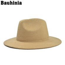 Мужские и женские шапки Bauhinia с широкими полями, теплые шерстяные фетровые шляпы в стиле джаз, шапки в стиле ретро, одноцветные кепки в стиле джаз 2024 - купить недорого
