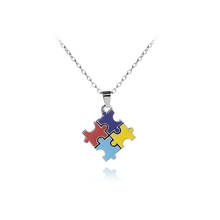 Enamel Colorful jigsaw puzzle pendant necklace Cartoon Kawaii Cubic best friend family gift colorful autism awareness jewelry 2024 - buy cheap