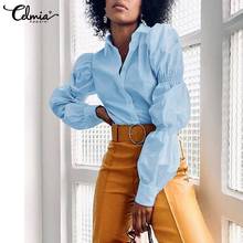 2022 Celmia Fashion  Chic Long Lantern Sleeve Shirt Women Blouse Casual Lapel Shirts Stylish Party Tunic Tops Blusa  2024 - buy cheap