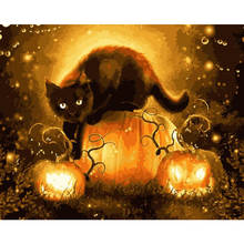 Pintura por números diy dropshipping 40x50x65cm halloween gato preto animal presente feito à mão para adulto original presente decoração de casa 2024 - compre barato