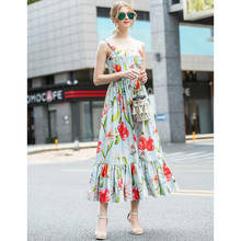 Women Runway Dress 2020 High Quality Summer Sleeveless Floral Printed Spaghetti Strap Dress Casual Dresses  NP1072N 2024 - buy cheap