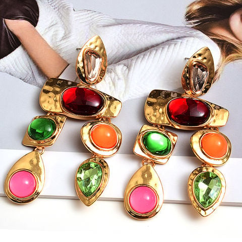 New Metal Colorful Stone Earrings High-quality Crystal Dangle Long Drop Earring Jewelry Accessories For Women Wholesale 2022 - buy cheap