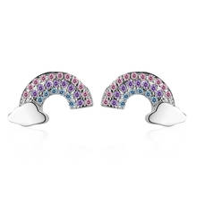 Pendientes pequeños exquisitos para mujer, de Plata de Ley 925, aretes coloridos de circonita con forma de nube de arcoíris, regalo de joyería para fiesta 2024 - compra barato