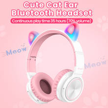 Picun-auriculares inalámbricos Lucky Cat con bluetooth, cascos por encima de la oreja con micrófono y luz LED, compatible con tarjeta TF 2024 - compra barato