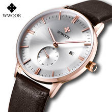 Wwoor relógio de pulso de couro masculino, relógio masculino de marca famosa casual de quartzo esportivo para negócios, 2021 2024 - compre barato