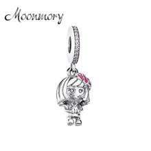 Moonmory Original 925 Sterling Silver Lovely Flower Girl Charms Fits For Brand Bracelet Enamel Charms For Jewelry Marking 2024 - buy cheap