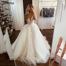 Booma-vestido de noiva marfim, sem mangas, com decote em v, renda, ilusão, vestido de noiva, tule longo 2024 - compre barato