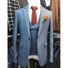 2020 Blue Dots Printed Suit Men 3 Pieces Wedding Suits for Men Formal Business Men Blazer Groom Tuxedo Jacket Vest Pants 2024 - buy cheap