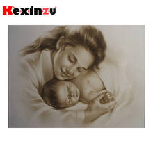 Kexinzu pintura de diamante em 5d, faça você mesmo, quadrado, redondo, "mulher e bebê", ponto cruz 3d, mosaico, presente de pintura 2024 - compre barato