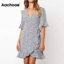 Aachoae Summer Dress 2020 Women Polka Dot Boho Ruffle Short Sleeve Beach Dress Deep V Neck Mini Party Dresses Sundress Vestidos 2024 - buy cheap