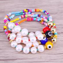 5Pcs Natural Freshwater Pearl Bracelet Handmade Rainbow Beads Bracelet Colorful Beach Jewelry Gift 2024 - buy cheap