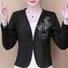 Jaqueta feminina de manga longa e decote em v, 3xl, 4xl, casaco, para mulheres, cardigã, jaqueta curta feminina d107 2024 - compre barato