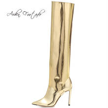 Arden Furtado Fashion Women's Shoes Winter Pointed Toe Stilettos Heels Sexy Elegant Ladies Boots gold Knee High Boots large size 2024 - buy cheap