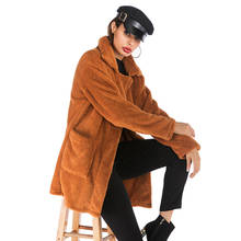 2019 осенне-зимнее плюшевое пальто для женщин с длинным рукавом, двухстороннее плюшевое теплое длинное пальто из искусственного меха, женское пушистое пальто 2024 - купить недорого