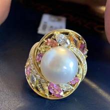 Fine Jewelry 925 Sterling Silver Natural Fresh Water 13-14mm Golden Peals Rings for Women Fine Pearls Rings 2024 - buy cheap
