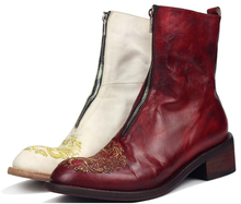 Botas masculinas de cano médio com bordado em estilo chinês, sapatos com zíper e cadarço, para homens de inverno 2024 - compre barato