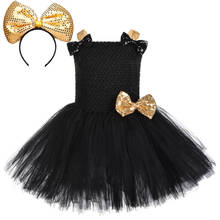 Black Gold Lol Surprise Dress for Girls Halloween Costumes Kids Girl Birthday Tutu Dresses with Golden Big Bow Headband Clothes 2024 - buy cheap