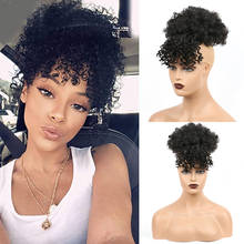 Synthetic Ponytail with Bangs Extension Short Afro Kinky Ponytail Clip in High Puff Drawstring Afro Kinky Curly Ponytail Hair 2024 - buy cheap