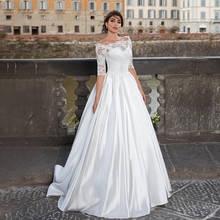 Half Sleeves Off the Shoulder Wedding Dresses 2020 Top Lace Appliques vestido de noiva White Ivory Satin Wedding Party Dress 2024 - buy cheap