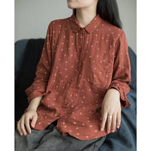 Lamtrip Vintage  Fruit  Print Turn Collar Long Sleeve Cotton Yarn Shirt Blouse 2024 - buy cheap