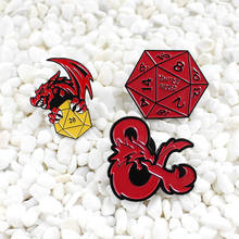 Personality Red Multifaceted Digital Dice Spitfire Dragon rhombus 20 Face Dice Enamel Brooch Send Friends Creative Gift 2024 - buy cheap