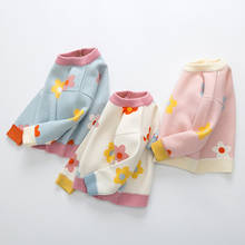 Осенне-зимний бархатный свитер для маленьких девочек; милый пуловер с цветочным узором; вязаный свитер; топы для маленьких девочек 2024 - купить недорого