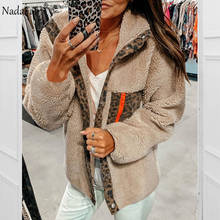 Nadafair Winter Fuax Fur Jacket Coat Leopard Patchwork Buttons Lazy Fluffy Plus Size Teddy Coat Women Plush Casual Overcoat 2024 - buy cheap