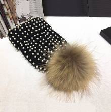 NEW Winter Women's Nature Raccoon Fur Pom Pom Knitted Beanies Pearl Skullies hats Girls Real Fur Knit Caps Bonnet Hat 2024 - buy cheap