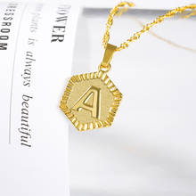 Trendy new hexagonal A-Z letter charm gold name custom necklace English initial letter necklace stainless steel chain 2024 - buy cheap