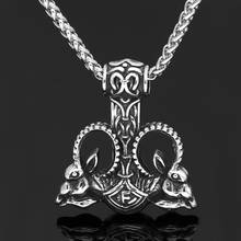 Men stainless steel nordic viking amulet goat thor hammer Mjolnir rune  necklace -with gift bag 2024 - buy cheap