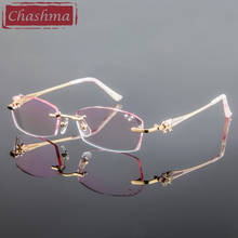 Women Anti Blue Ray Eyeglasses Diamond Rimless Titanium Glasses Frame Transparent Stone Lenses Prescription Spectacles 2024 - buy cheap