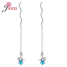 Pendientes de plata de ley S925 hipoalergénicos con borla de luna y estrella azul, pendientes largos de mujer con temperamento Simple a la moda 2024 - compra barato