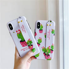JAMULAR Cartoon Cactus Wristband Phone Case For iPhone XS MAX XR X 7 6 6s 8 Plus Soft IMD Stand Holder Back Cover For iPhone 7 2024 - buy cheap