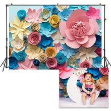 Studio Backdrop Colorful 3D Paper Flowers Spring Background Baby Kids Newborn Photography Backdrop Portrait Photo Booth Banner 2024 - buy cheap