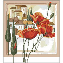 Poppies in the city patterns Counted Cross Stitch 11CT 14CT 18CT DIY Chinese Cross Stitch Kits Embroidery Needlework Sets 2024 - buy cheap