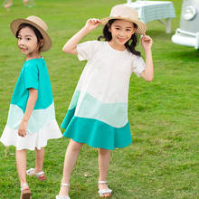 Teen Girls Dress Summer 2022 New Patchwork Teenage Kids 100% Cotton Dresses For Children Girl Baby Princess Clothing Blue White 2024 - buy cheap